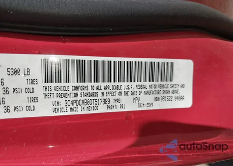 2013 Dodge Journey American Value Pkg from USA, damaged, VIN 3C4PDCAB0DT517389